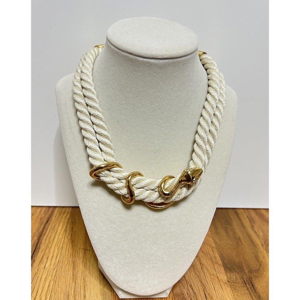 Vince Camuto White Rope Necklace Gold Snake 16"